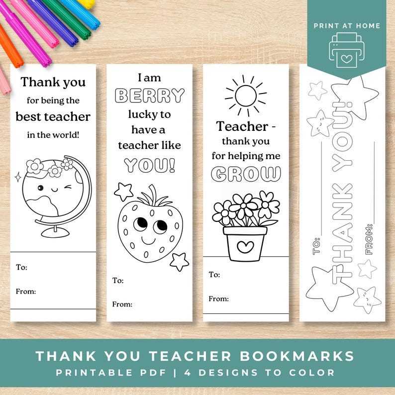 Teacher Appreciation Bookmarks to Color, Thank You Teacher DIY Gift ...