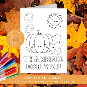 Thank You Coloring Card, Printable Color Your Own Greeting Cards, Fall Coloring Card, Thanksgiving Coloring Cards, Cute Friendsgiving Cards