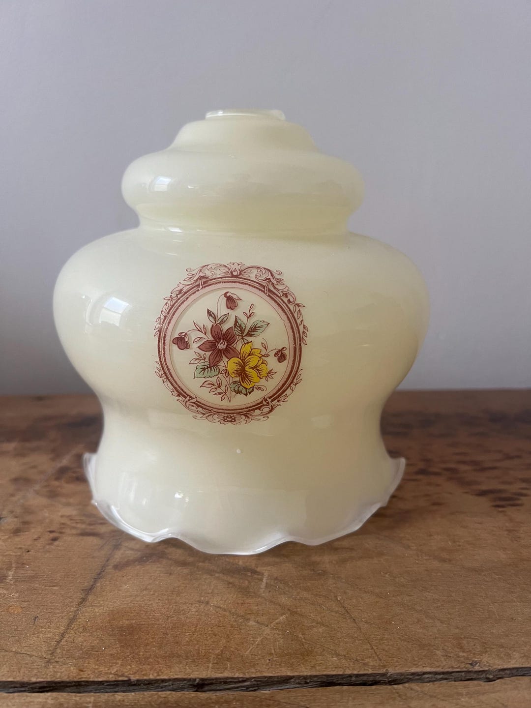 Vintage Milk Glass Ceiling Light Shade Burgundy Floral Design ...