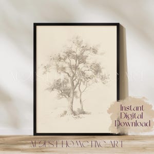 Rustic Sketched Tree Art Print Antique Vintage Style  - Gallery Wall Art - Digital Printable
