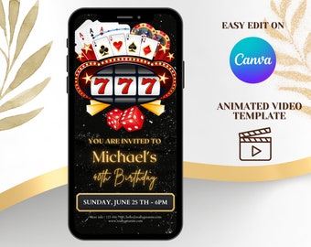 Electronic Casino Birthday Invitation, Poker Birthday party. Casino Night Invite. Casino Retirement Party. Ace Plying Cards. Poker Party.