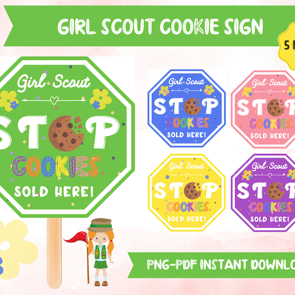 Girl Scout Cookie Booth Signs Printable, Cookie Booth Stop Sign, GS Flyer Sold Here, Cookie Booth Decoration for Sale, Instant Download