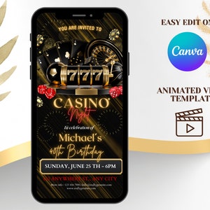 Electronic Casino Birthday Invitation, Poker Birthday party. Casino Night Invite. Casino Retirement Party. Ace Plying Cards. Poker Party.