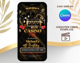 Electronic Casino Birthday Invitation, Poker Birthday party. Casino Night Invite. Casino Retirement Party. Ace Plying Cards. Poker Party.