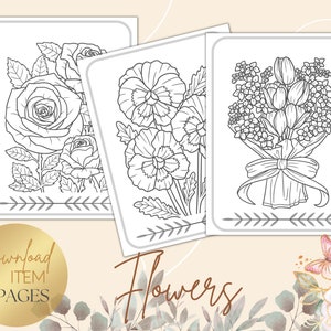 10 Anxiety Relief Coloring Pages for Adults, Floral Printable Pages of Mindfulness and Anti-stress Coloring , PDF Instant Download.