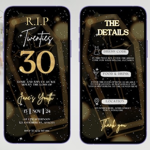RIP 20s Invitation, 30th Party Invite, RIP Twenties Party Invitation, Death to my 20&#39;s Invite, 30th Birthday Invite, Death to Youth Party
