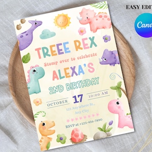 Three Rex Birthday Invitation, Girl Three Rex Dinosaur Invitation, Birthday Girl Dinosaur Party Invites, Mobile evite, Digital Download