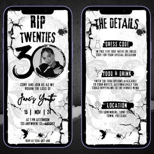 RIP 20s Invitation, 30th Party Invite, RIP Twenties Party Invitation, Death to my 20&#39;s Invite, 30th Birthday Invite, Death to Youth Party