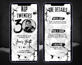 RIP 20s Invitation, 30th Party Invite, RIP Twenties Party Invitation, Death to my 20's Invite, 30th Birthday Invite, Death to Youth Party