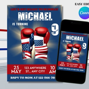 Boxing Birthday invitation, Boxing invite, Boxing theme party, Boxer birthday invite, Printable Template, Editable invitation 5x7 canva