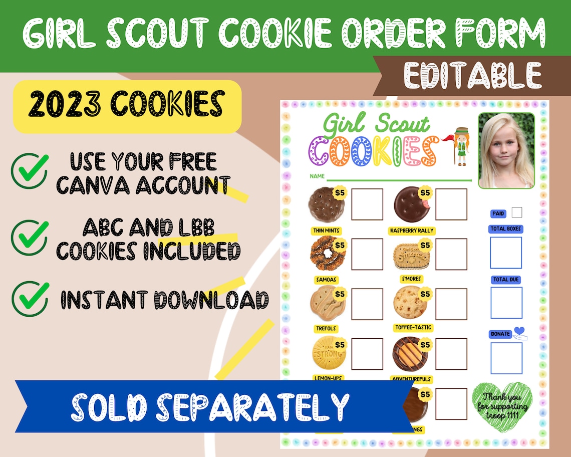 2024 Girl Scout Cookie Order Form Template, Editable With Google Sheets ...