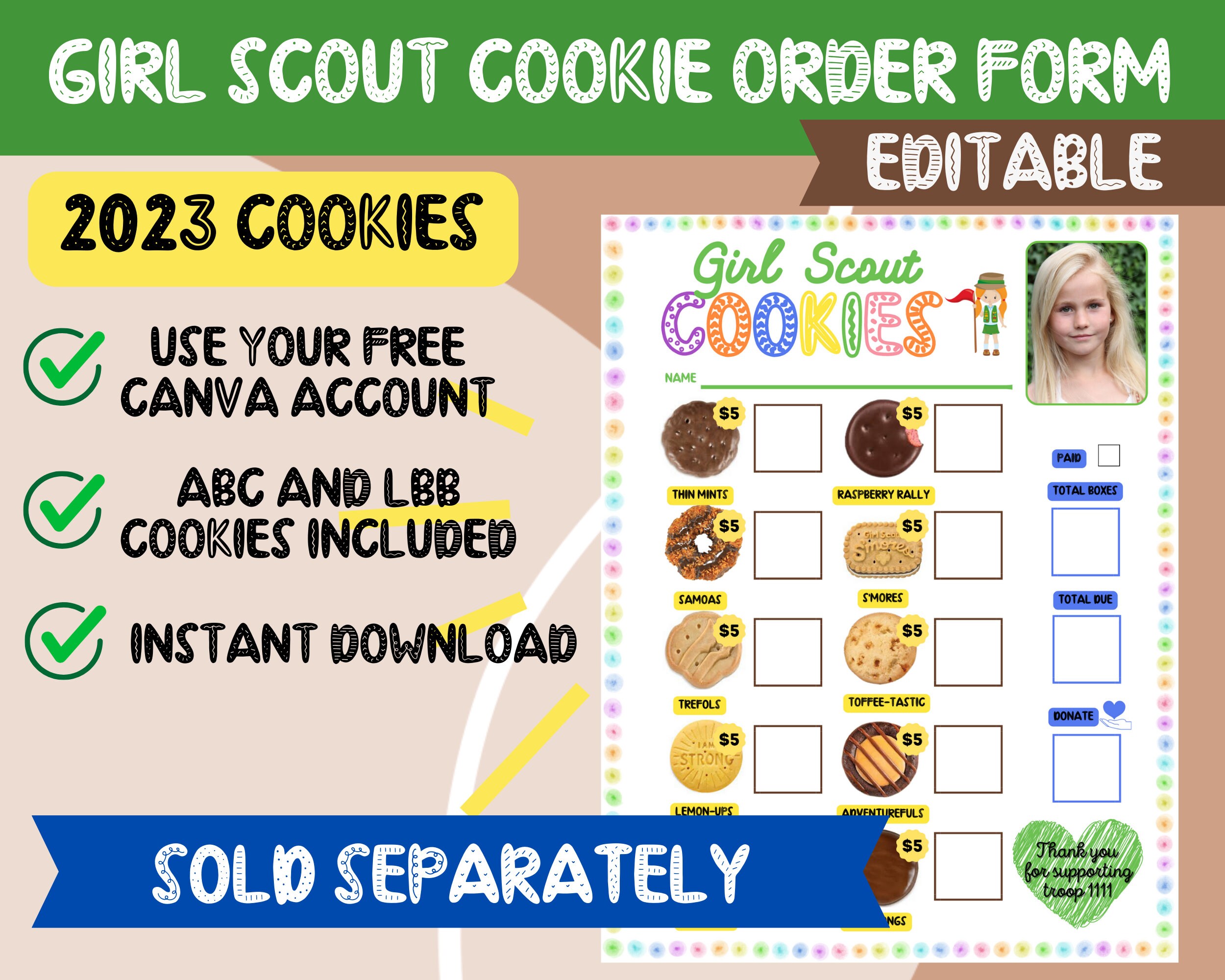 2024 Girl Scout Cookie Order Form Template, Editable With Google Sheets, LBB Version, Girl Scout