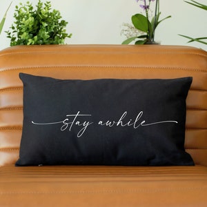 Outdoor Pillow, Outdoor Pillow Cover, Stay Awhile Pillow, Personalized Pillow, Porch Pillow, Farmhouse Decor, Farmhouse Pillow, Porch Decor