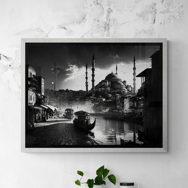 Digital Wall Art: Istanbul Mosque in Black and White