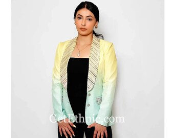 Frauen Nach Maß Double Shade Russische Seide Blazer Hand Verschönerte Schal Revers Hochzeit Brautjungfer Cocktail Prom Party Jacke Geschenk für sie