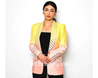 Women Custom-Made Double Shade Russian Silk Blazer Hand Embellished Shawl Lapel Flap Pocket Wedding Bridesmaid Prom Jacket For Her