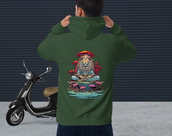 Lion’s Meditation Unisex eco raglan hoodie