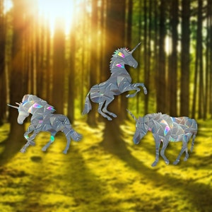 Unicorn Suncatcher Sticker Set 3 pcs / Holographic Window Cling Ornament / Rainbow Maker Decals