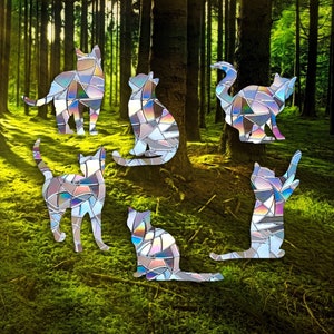 Cats windows cat suncatcher clings set 7 pcs / removable reusable kitten decals no adhesive stickers