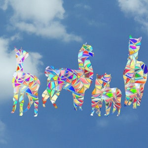 Alpaca animals windows suncatcher clings set of 4 pcs / reusable window decals / no adhesive stickers