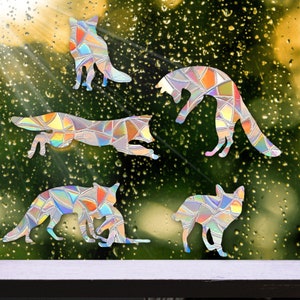 Fox Suncatcher Stickers Rainbow Maker Decals / Light Catcher Window Clings Set of 5 Foxes