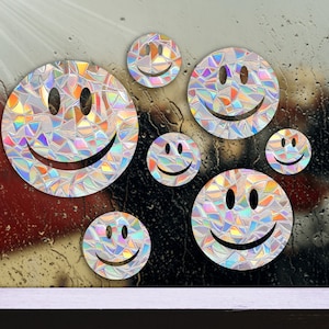 Smiley Face Window Cling Sun Catcher Decals 7 pcs / Rainbow Maker Stickers / Smile Suncatcher Clings