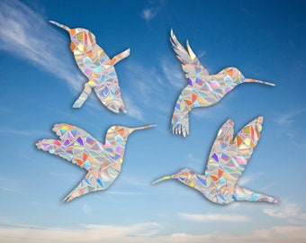 Juego de 4 pegatinas atrapasol de colibrí, adorno holográfico para ventana, regalo para hacer arcoíris
