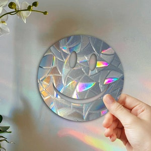 Smiley Face Suncatcher Sticker Sun Catcher Decal, Rainbow Maker Sticker Holo Prism Window decor