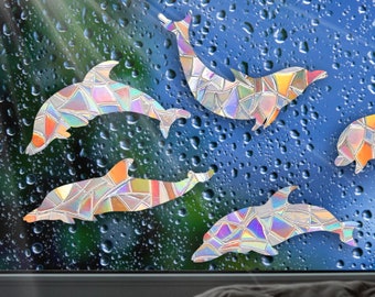 Dolphin Suncatcher Decals, Rainbow Maker Stickers, Cling Sun Catcher Decals, Set of 5 pcs