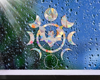 Moon Phases Suncatcher with Bat: Rainbow Window Cling