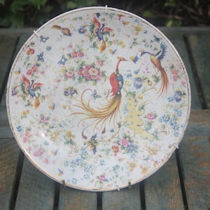 Antique Decorative Plate Bird Phoenix Flower Pattern Chinese Style Gilded 23.5cm