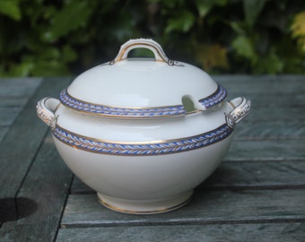 Grand sucrier ancien George Jones Crescent China doré avec couvercle