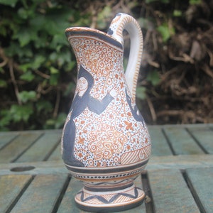 Portugese Jug Pitcher Painted Portugal Conimbriga 22.5cm Red Art Studio Pottery