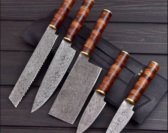 Best Gift for Mother, Handmade Forged Kitchen knives set with Free leather Cover, Gift for Dad, Gift for for Husband, Gift for son, Gifts