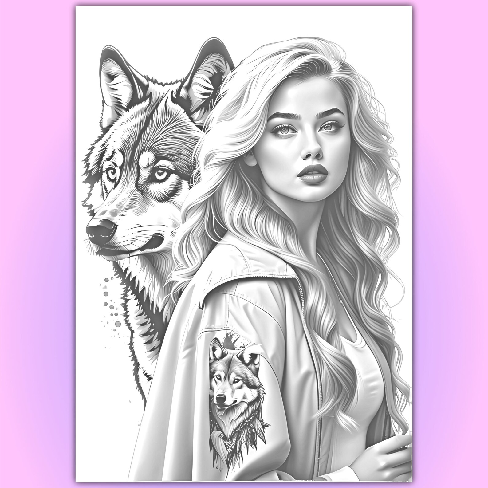Grayscale Coloring Pages Hood Women & Wolf Coloring Pages Etsy