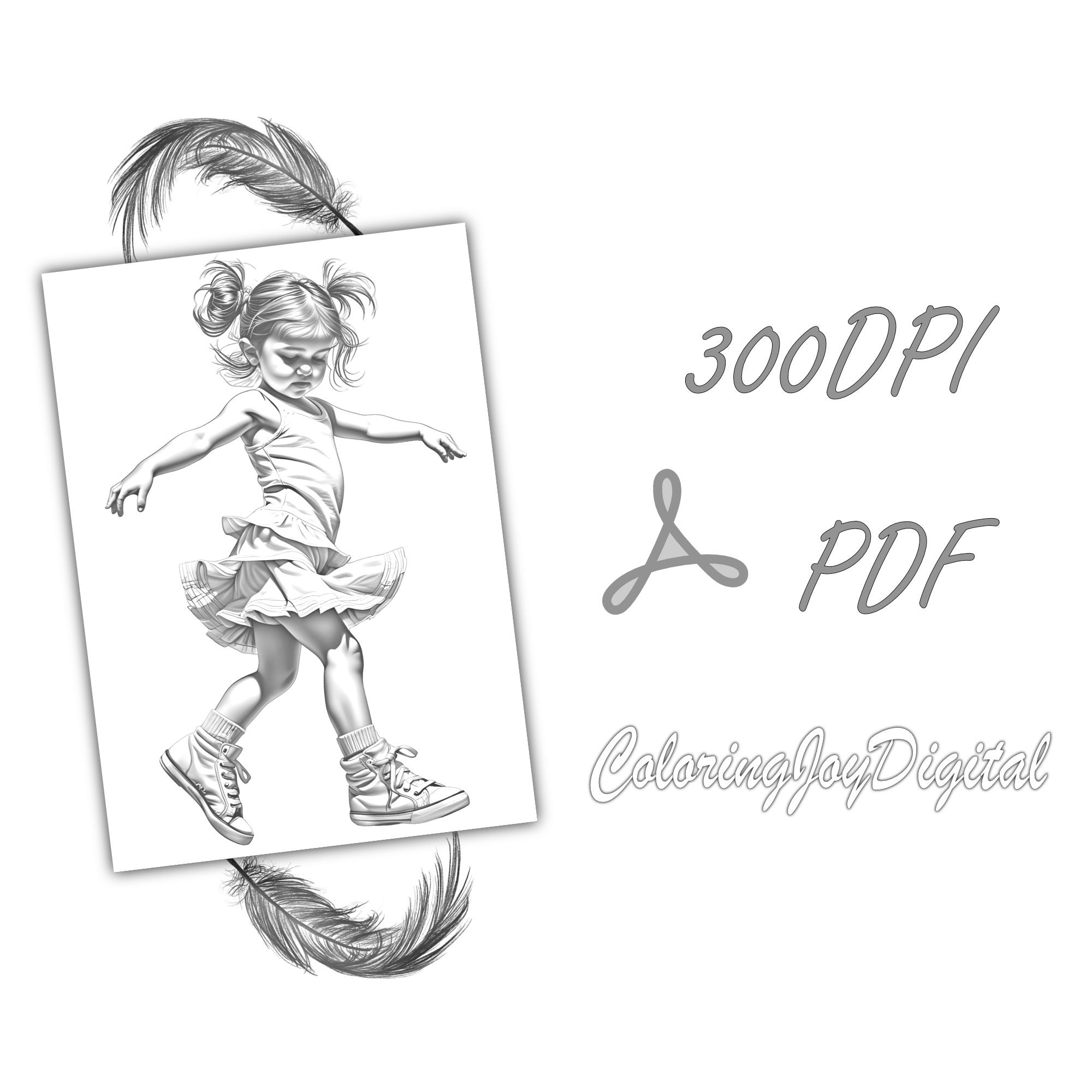 Dancer Girl Coloring Pages, Grayscale Coloring Page, Printable Adult