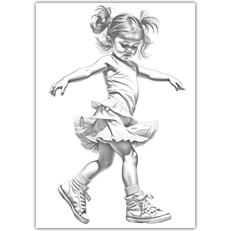 Dancer Girl Coloring Pages, Grayscale Coloring Page, Printable Adult