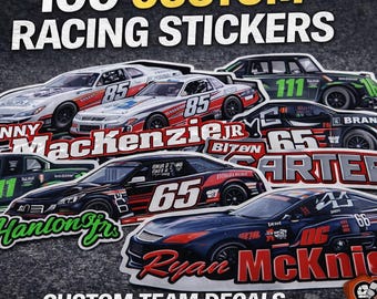 100-pack of custom racing fan decals used as giveaways for race teams