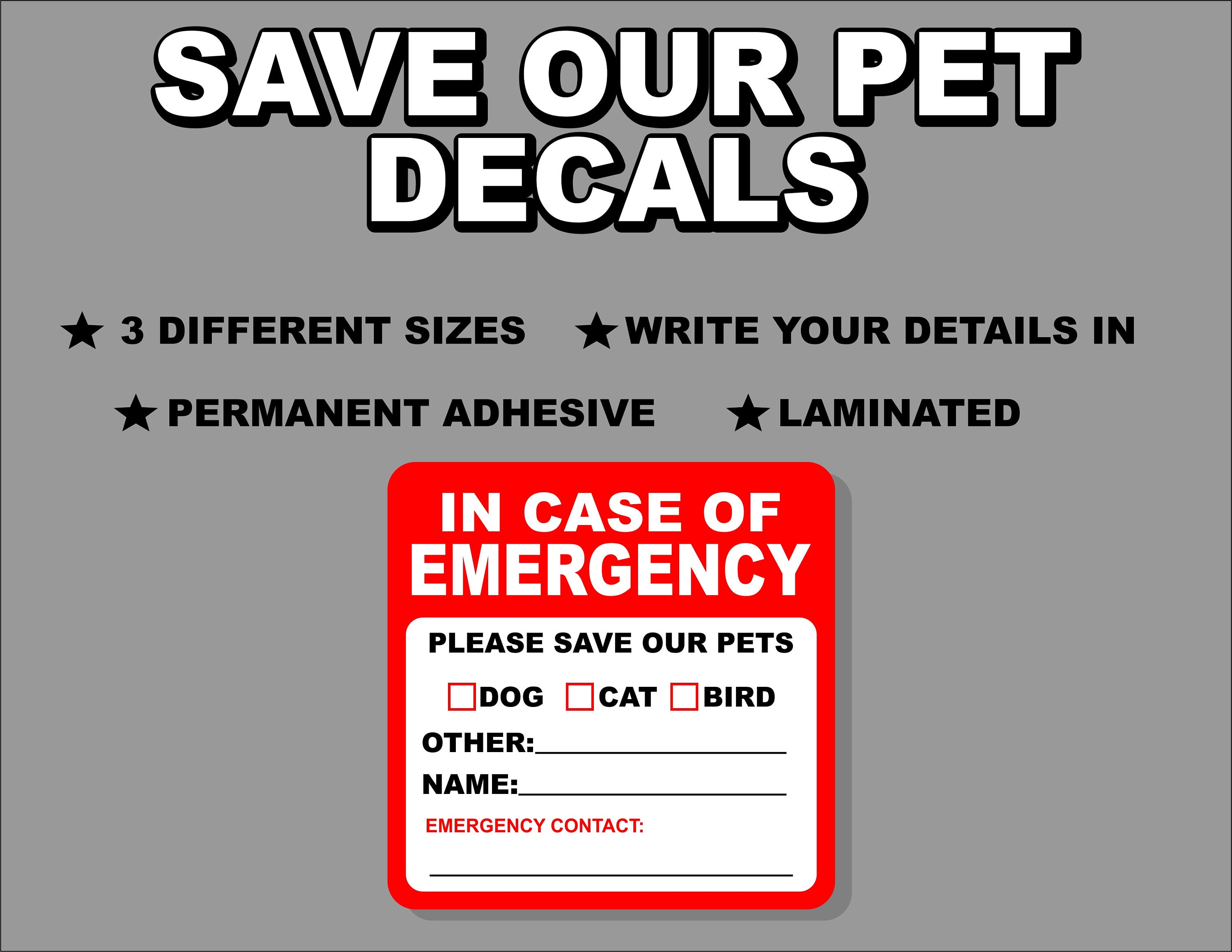 Home Safety Decals Pet Rescue Window Stickers 4-Pack | Emergency Fire ...