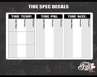 Racing Tire Decals, Tire Size, Tire psi, Tire Temp, Racing Tool, Organizational Decals, Motorsport Organization, Tire Chart, Custom