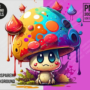 Graffiti Magic Mushroom Charakter PNG | Grafik T-Shirt digitale Datei, Trippy Psychedelic,Graffiti Sublimation, Paddos PNG, DTG Clipart