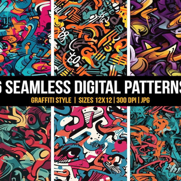 seamless graffiti patterns use as digital paper or pattern for scrapbook, clothes, gift wrapping, cards | Digital download