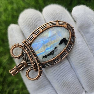 Moonstone Pendant Copper Wire Wrapped Pendant Flash Moonstone Gemstone Pendant Rainbow Copper Wire Necklace Moonstone Jewelry Birthday Gift