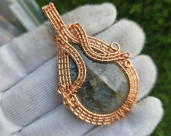 Labradorite Pendant Copper Pendant Designer Necklace Purple Labradorite Gemstone Pendant Handmade Jewelry Copper Wrapped Pendant Necklace
