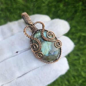 Labradorite Gemstone Pendant Copper Wire Necklace Jewelry Handmade Pendant Designer Pendant Blue Flash Labradorite Pendant Copper Pendant