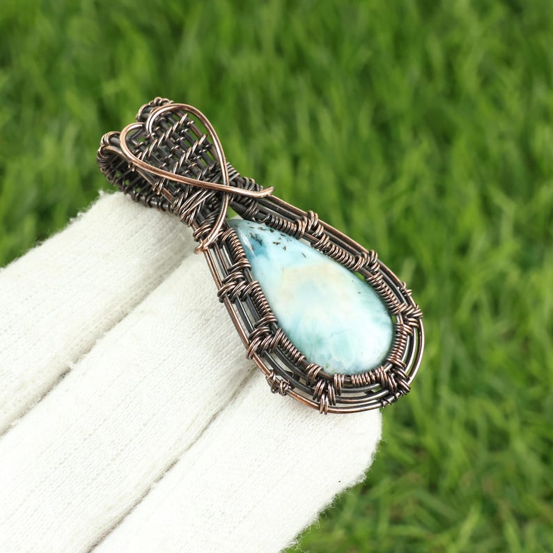 Handmade Larimar Pendant, Wire Wrapped Copper Jewelry - Etsy
