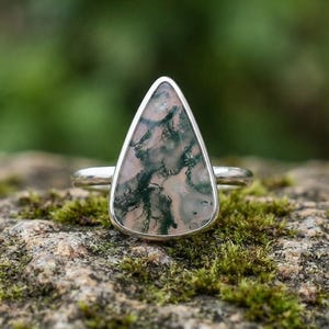 Green Moss Agate Ring, Dendritic Agate Statement Ring, Oxidized Copper Ring, Handmade Gemstone Jewelry, Natural Stone Ring, Boho Ring