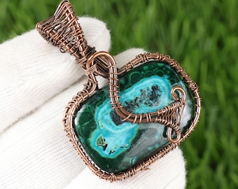 Wire Wrapped Copper Chrysocolla Malachite Pendant, Gemstone Jewelry Making