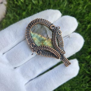 Labradorite Copper Pendant Wire Wrapped Pendant Flashy Labradorite Gemstone Pendant Labradorite Pendant Necklace Copper Jewelry Gift For Her