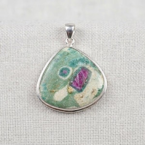 Ruby Zoisite Pendant, Sterling Silver Bezel Necklace, Natural Ruby in Zoisite Jewelry, Unique Gemstone Statement Piece, Boho Gift for Her